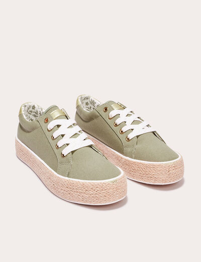 Espadrilles plates vert kaki femme