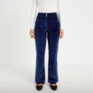 Pantalon bootcut taille haute velours bleu marine femme