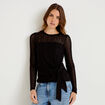 Top droit manches longues dentelle noir femme