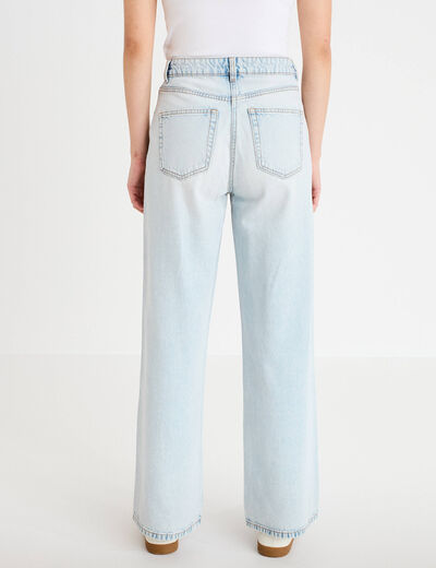 Jeans wide leg taille haute denim bleach femme