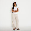 Pantalon large taille haute creme femme