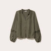 Blouse broderie col V manches longues vert kaki femme