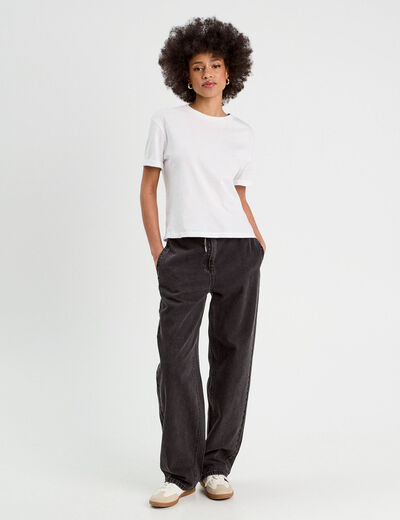 Jeans large taille élastiquée denim noir femme