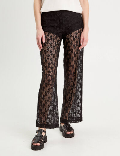 Pantalon dentelle large noir femme