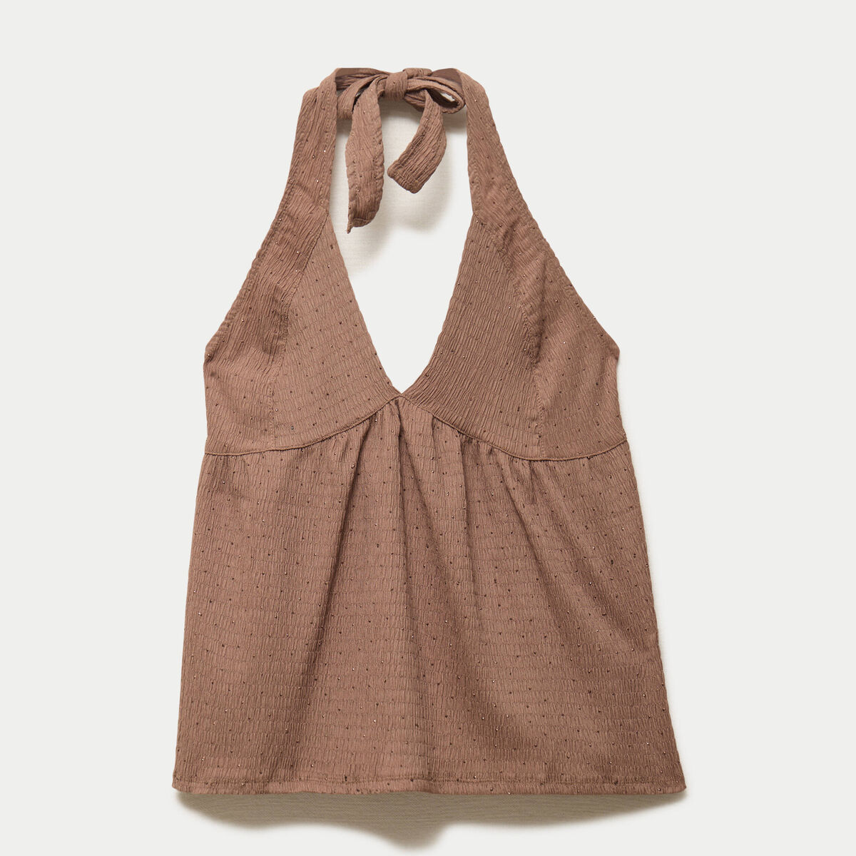 Top d&eacute;collet&eacute; sans manches pliss&eacute; marron fonc&eacute; femme