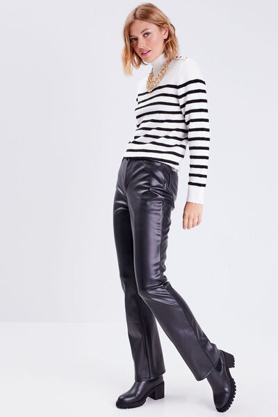 Pantalon flare simili cuir noir femme