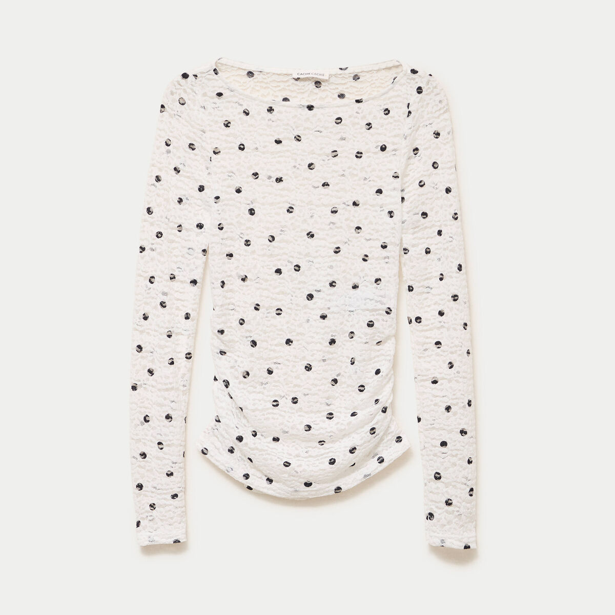 Top dentelle pliss&eacute; col bateau blanc femme