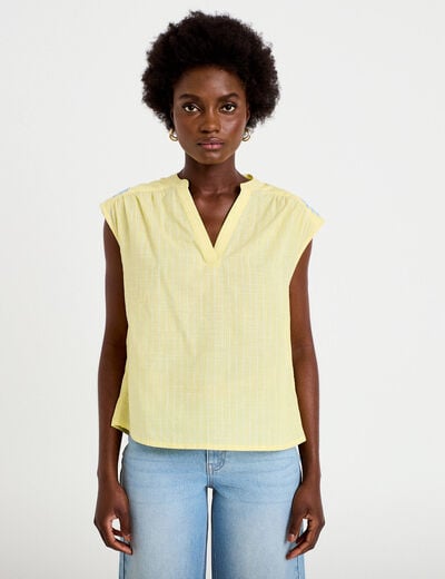 Blouse droite sans manches col v jaune pastel femme