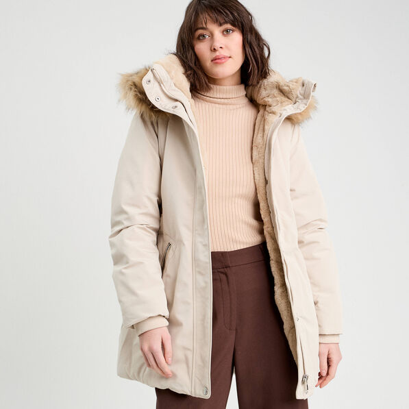 Parka droite avec capuche ecru femme