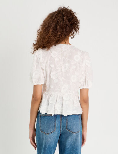Blouse manches courtes noeuds ecru femme