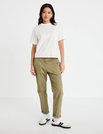 T-shirt col rond manches courtes ecru femme
