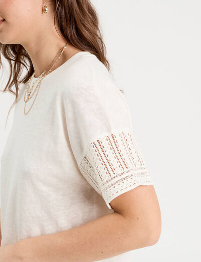 T-shirt manches courtes ecru femme