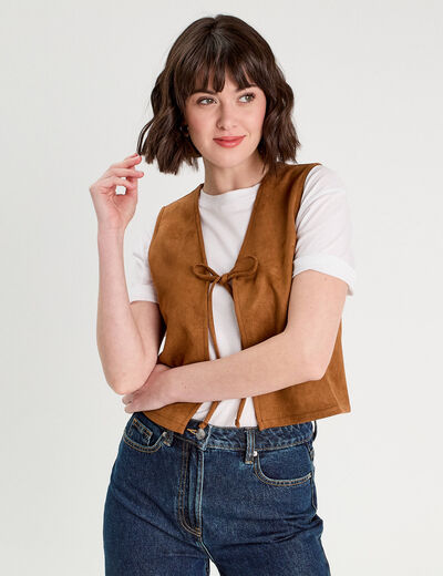 Veste suédine nouée marron femme