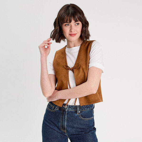 Veste suédine nouée marron femme