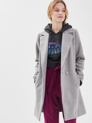Manteau cintre col crante gris clair femme