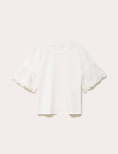 T-shirt broderie manches courtes ecru femme