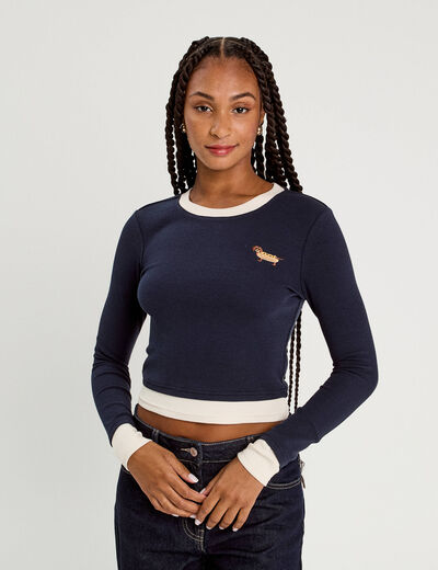 T-shirt cropped 2-en-1 bleu marine femme