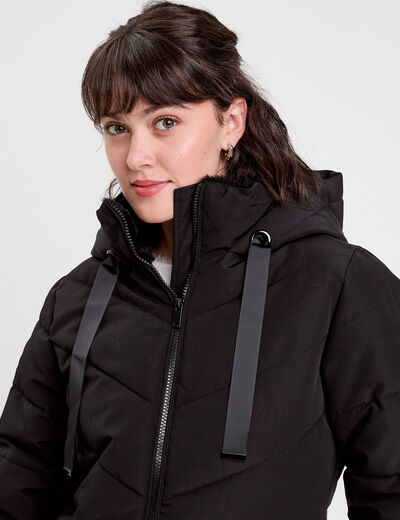 Doudoune cintrée à capuche noir femme