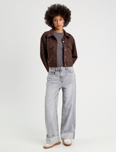 Veste suédine droite marron foncé femme