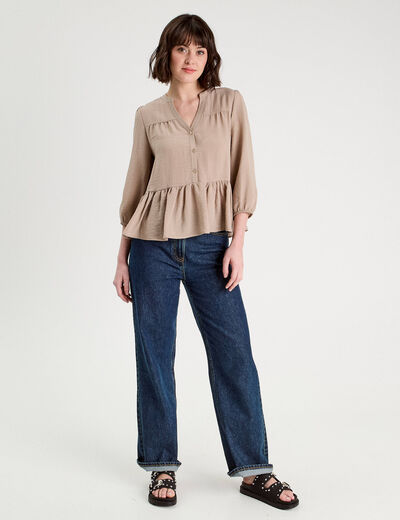 Blouse manches 3/4 beige femme