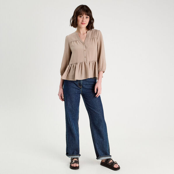 Blouse manches 3/4 beige femme