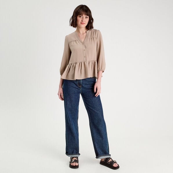 blouse manches 34 beige femme Blouse manches 3/4 beige femme