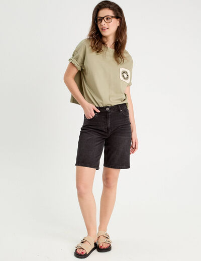 T-shirt manches courtes vert kaki femme
