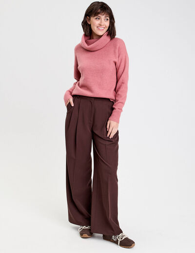 Pull avec col roul&eacute; rose femme