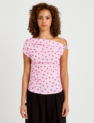 Top pliss&eacute; col bardot sans manches rose clair femme