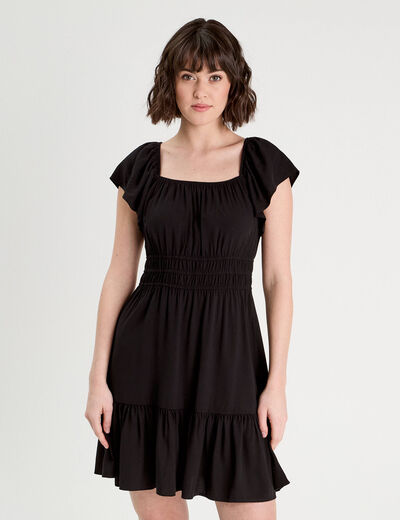 Robe évasée manches courtes noir femme