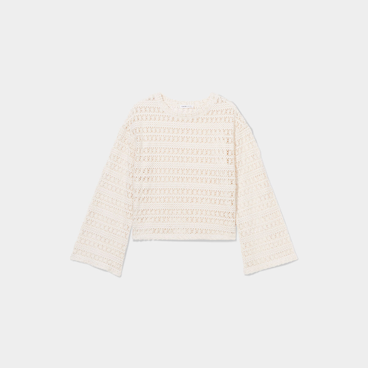 T-shirt crochet manches pagode ecru femme