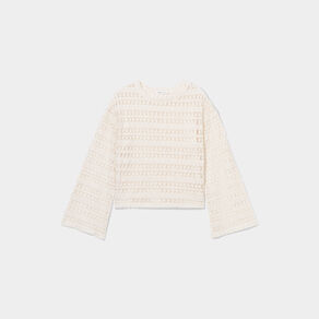 T-shirt crochet manches pagode ecru femme