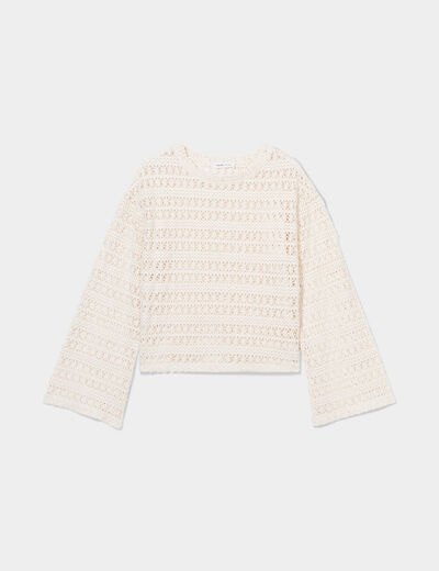 T-shirt crochet manches pagode ecru femme