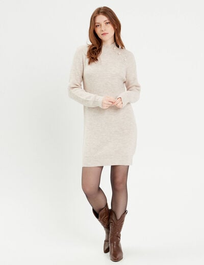 Robe pull droite col rond sable femme