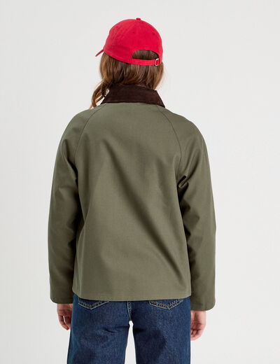 Veste boutonnée col à revers vert kaki femme