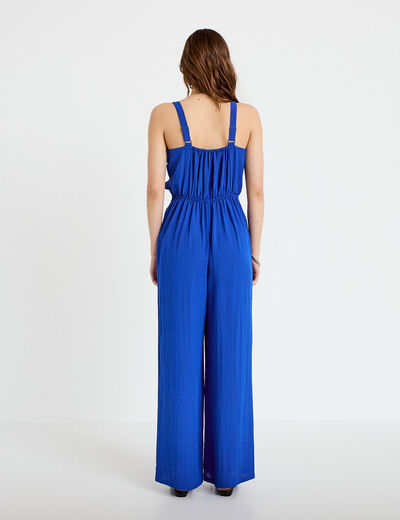 Combinaison pantalon volants bleu electrique femme