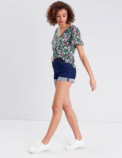 Short droit en jean denim brut femme