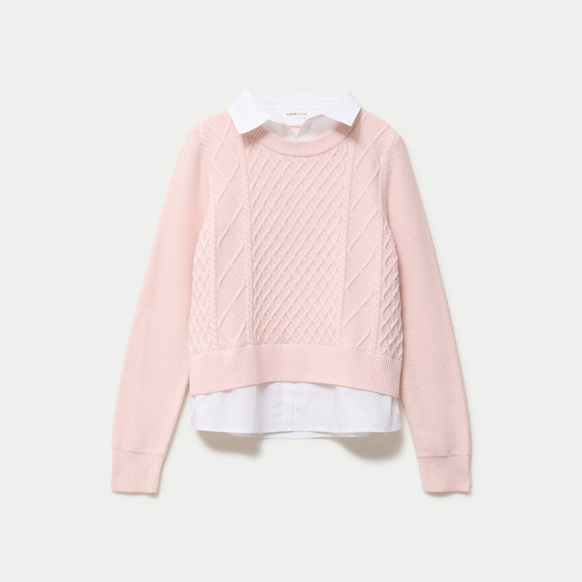 Pull chemise 2-en-1 rose clair femme