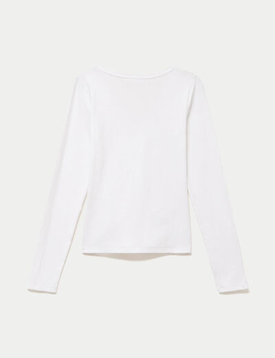 Top ajust&eacute; col v manches longues blanc femme