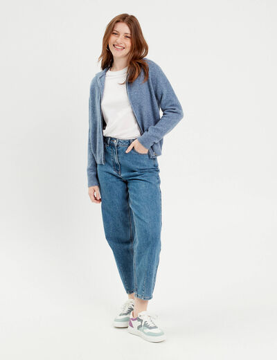 Gilet manches longues capuche bleu femme