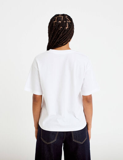 T-shirt col v manches courtes blanc femme