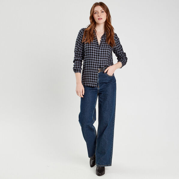 Chemise manches longues bleu foncé femme