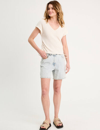 T-shirt ajouré détails cordons ecru femme