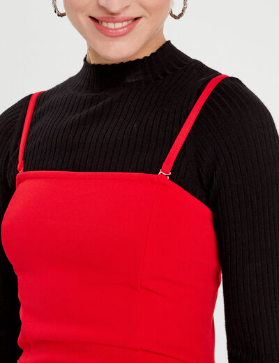Robe longue ajustée fronces rouge femme