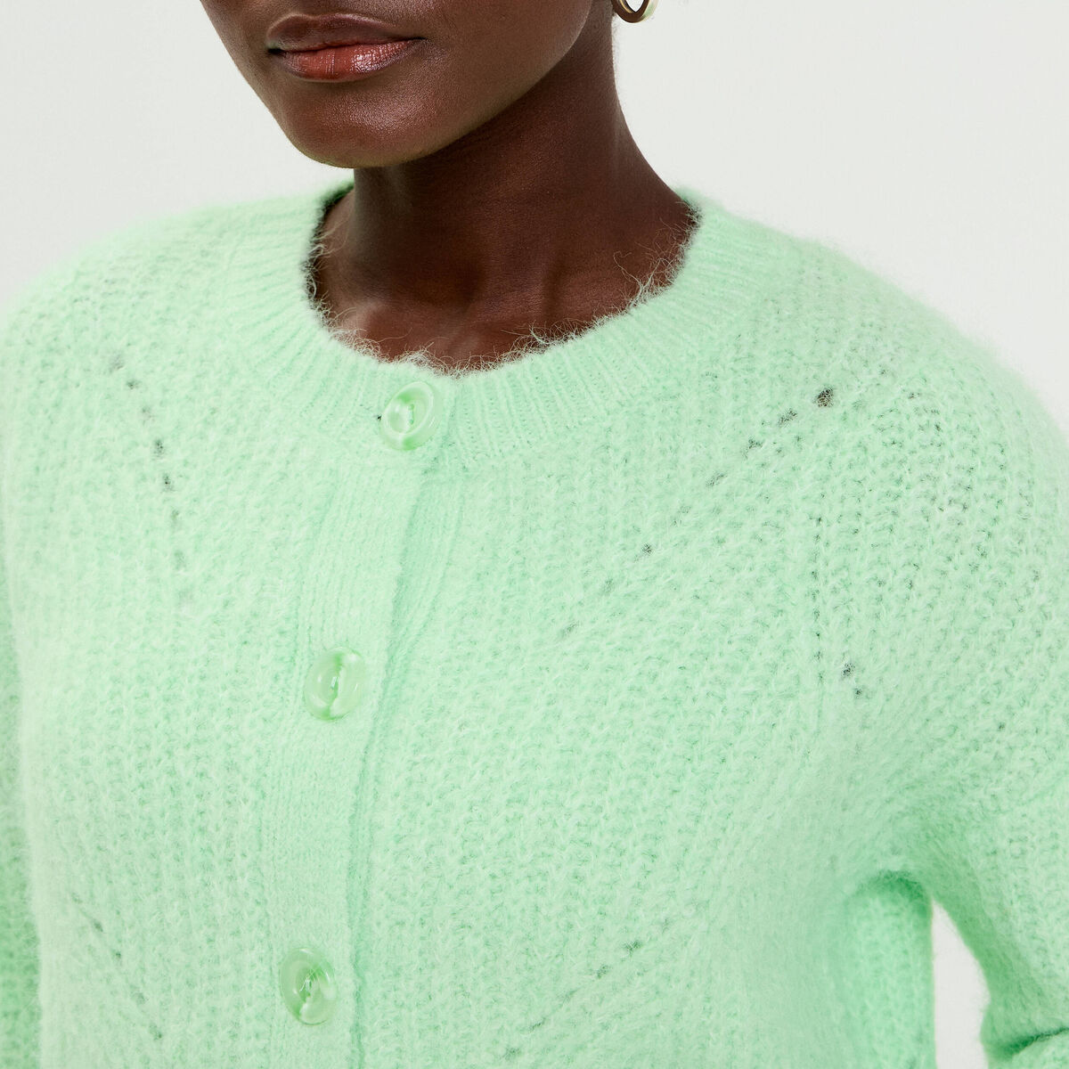 Gilet ajour&eacute; manches longues vert pastel femme