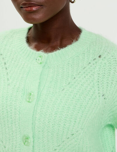 Gilet ajour&eacute; manches longues vert pastel femme