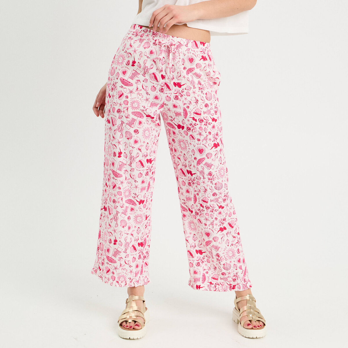 Pantalon large rose fushia femme