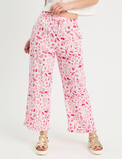 Pantalon large rose fushia femme
