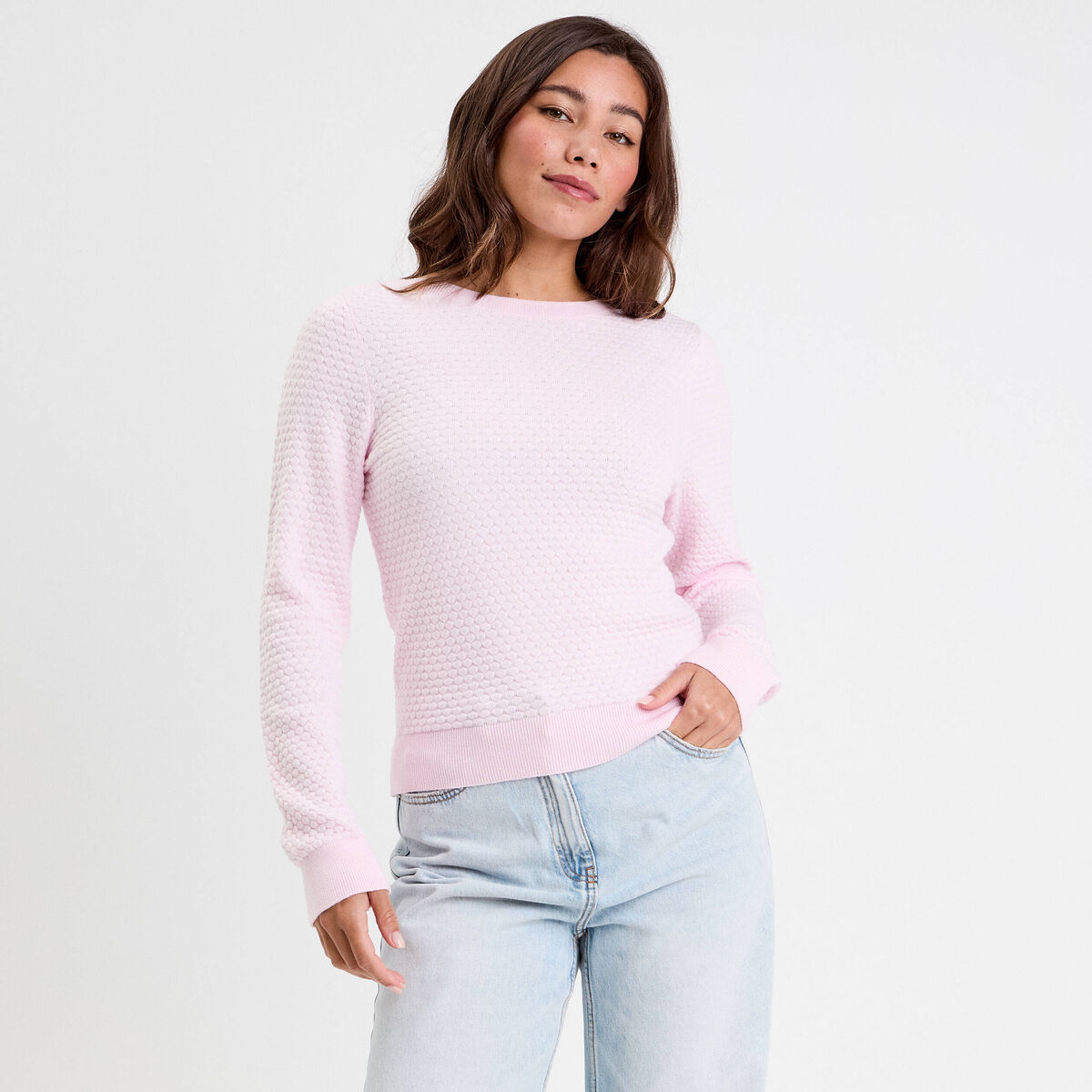 Pull col bateau rose clair femme