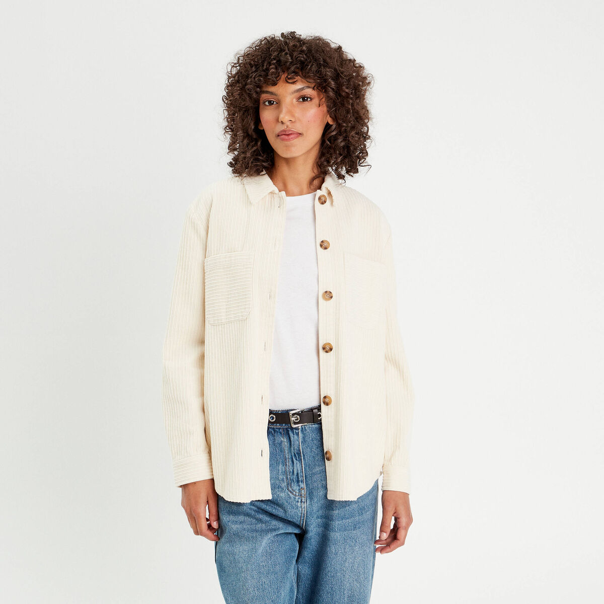 Surchemise velours côtelé ecru femme